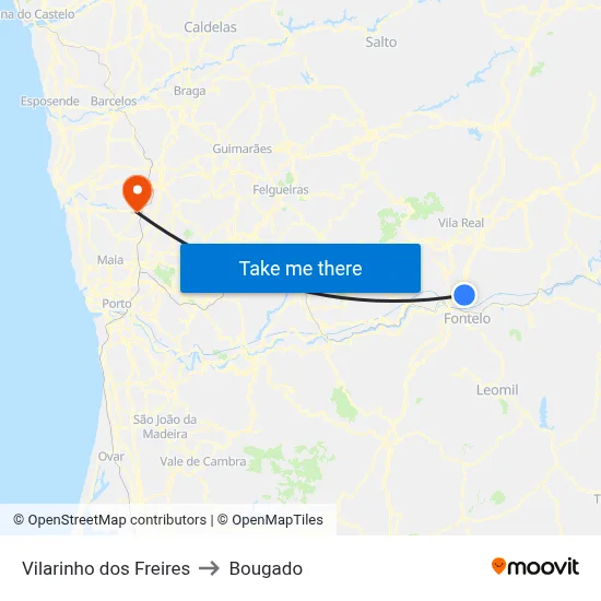 Vilarinho dos Freires to Bougado map