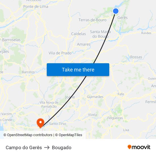 Campo do Gerês to Bougado map