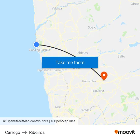 Carreço to Ribeiros map