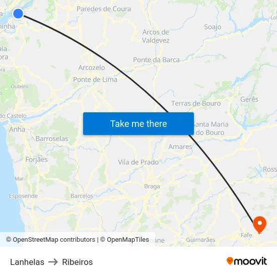 Lanhelas to Ribeiros map