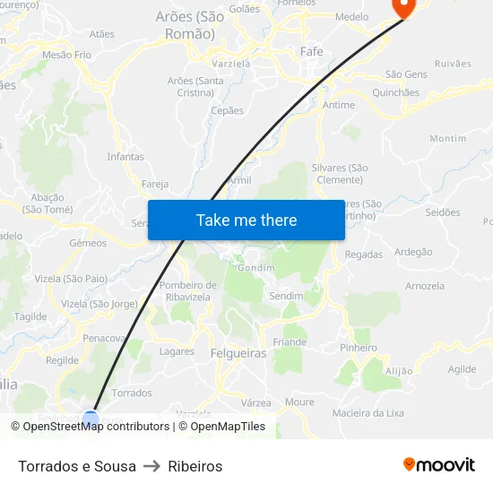 Torrados e Sousa to Ribeiros map