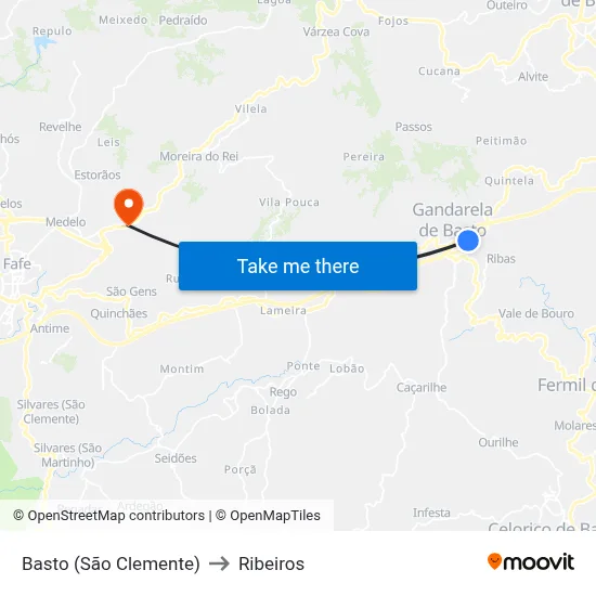 Basto (São Clemente) to Ribeiros map