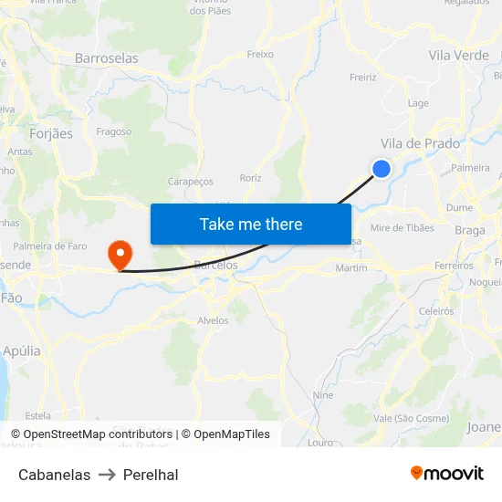 Cabanelas to Perelhal map