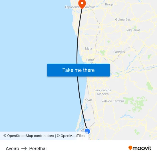 Aveiro to Perelhal map