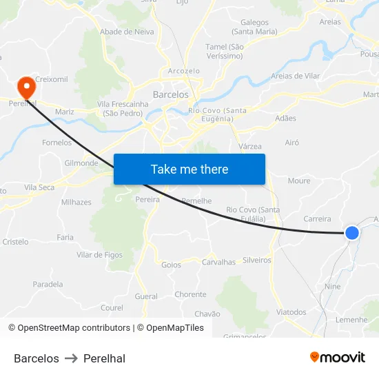 Barcelos to Perelhal map