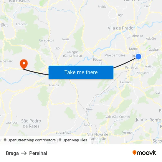 Braga to Perelhal map