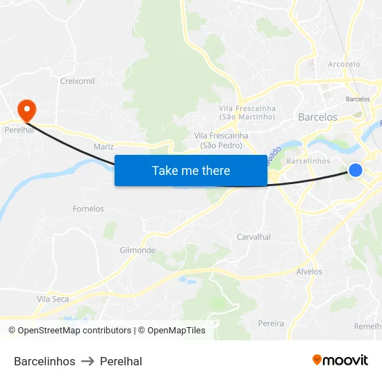 Barcelinhos to Perelhal map