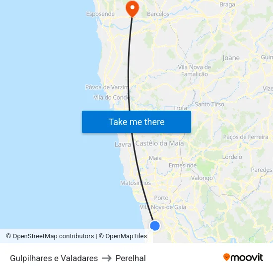 Gulpilhares e Valadares to Perelhal map