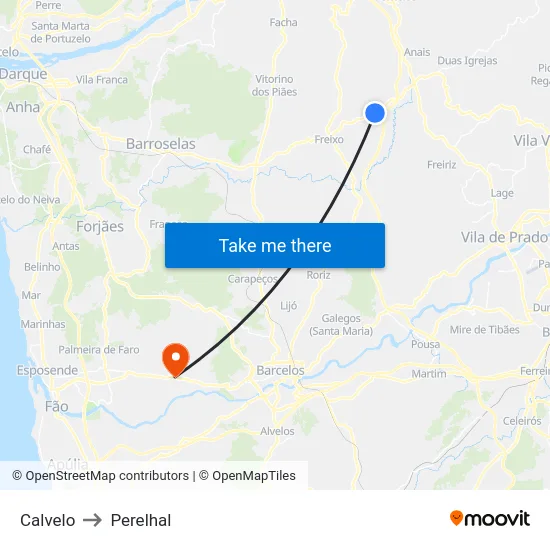 Calvelo to Perelhal map