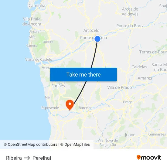 Ribeira to Perelhal map