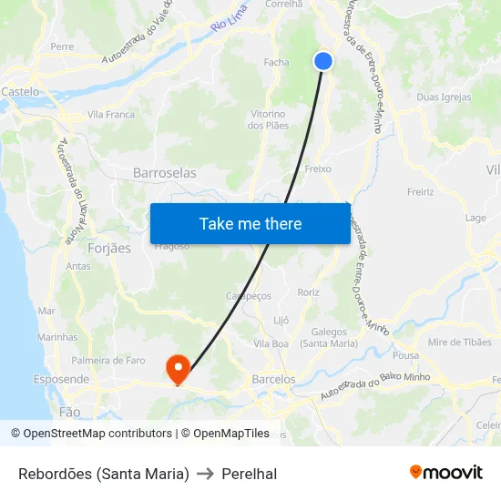 Rebordões (Santa Maria) to Perelhal map
