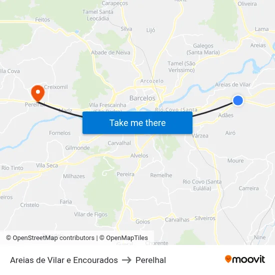 Areias de Vilar e Encourados to Perelhal map