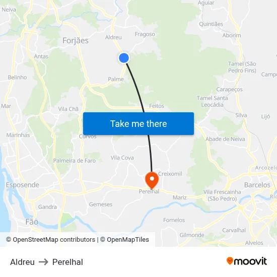 Aldreu to Perelhal map