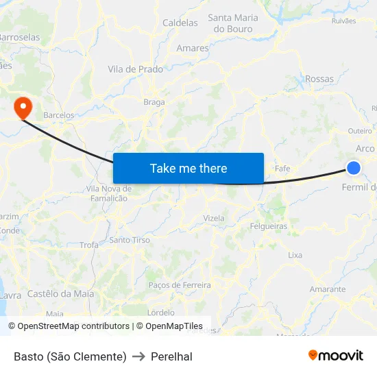 Basto (São Clemente) to Perelhal map