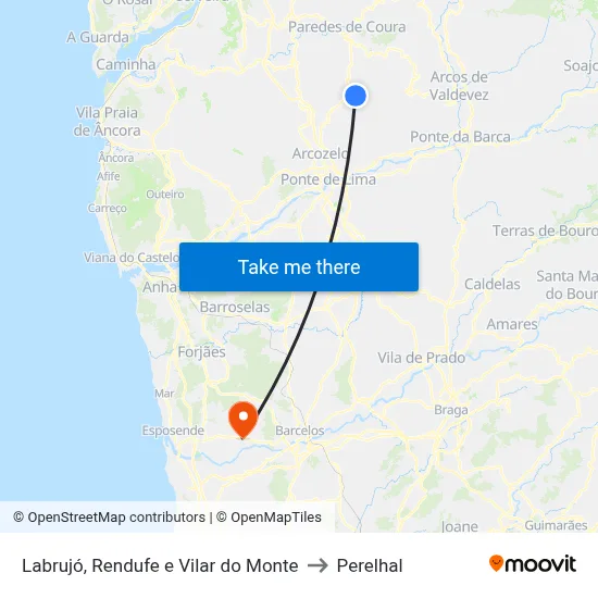 Labrujó, Rendufe e Vilar do Monte to Perelhal map