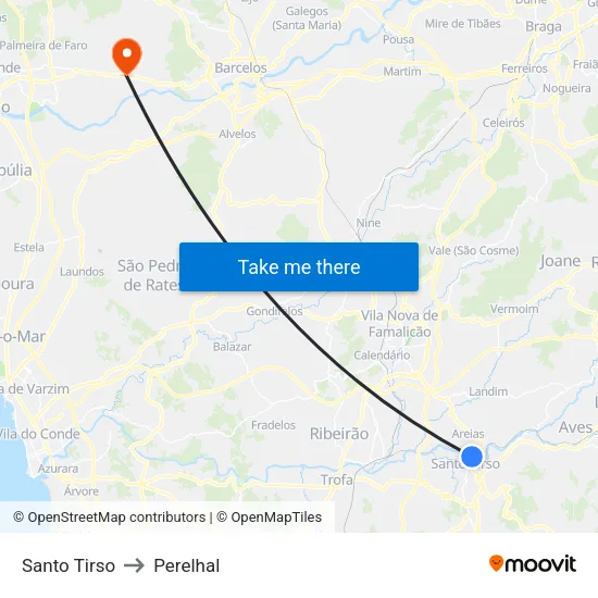 Santo Tirso to Perelhal map