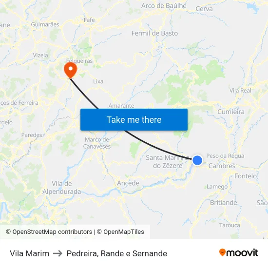 Vila Marim to Pedreira, Rande e Sernande map
