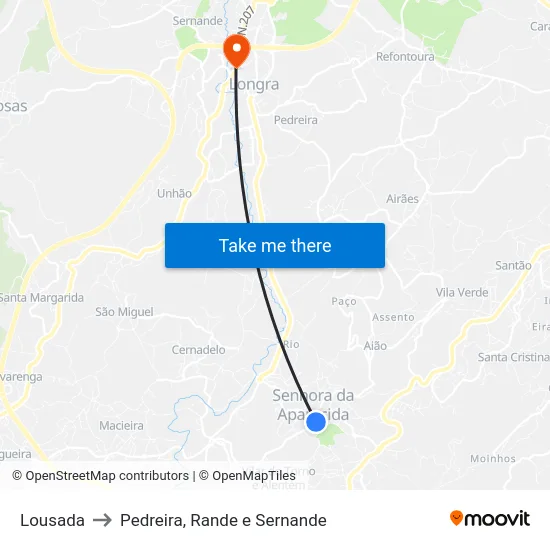Lousada to Pedreira, Rande e Sernande map