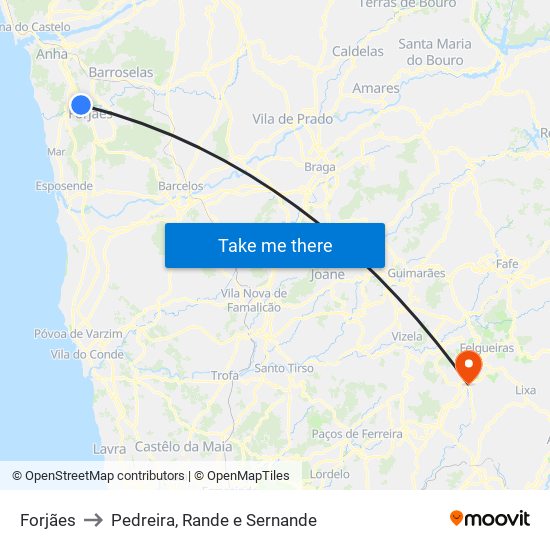 Forjães to Pedreira, Rande e Sernande map