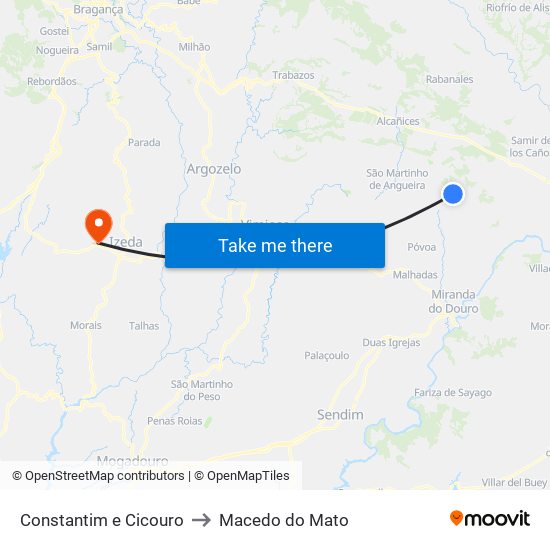 Constantim e Cicouro to Macedo do Mato map