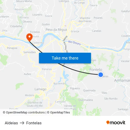 Aldeias to Fontelas map