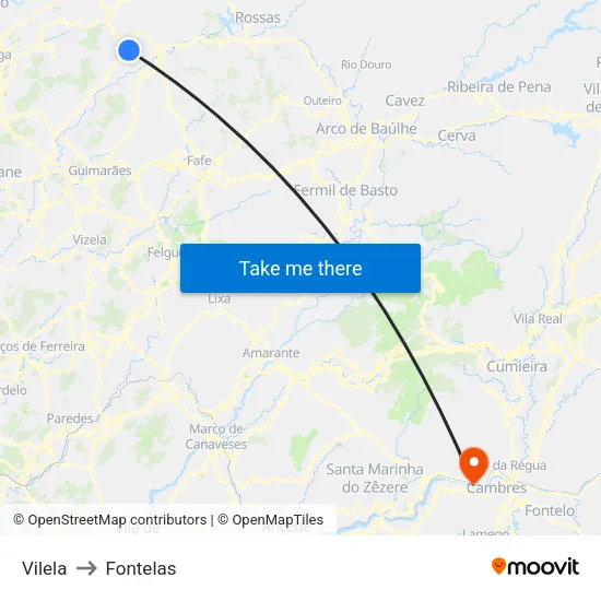 Vilela to Fontelas map