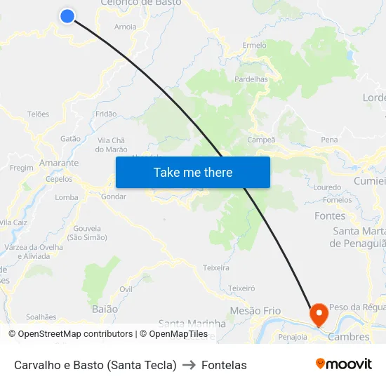 Carvalho e Basto (Santa Tecla) to Fontelas map