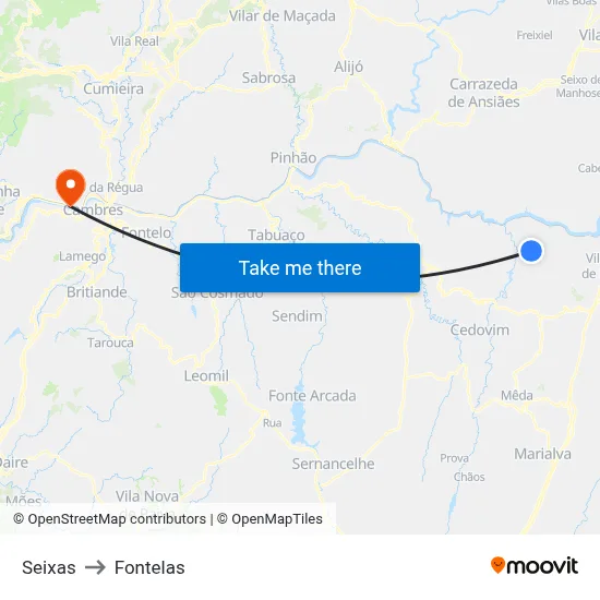 Seixas to Fontelas map