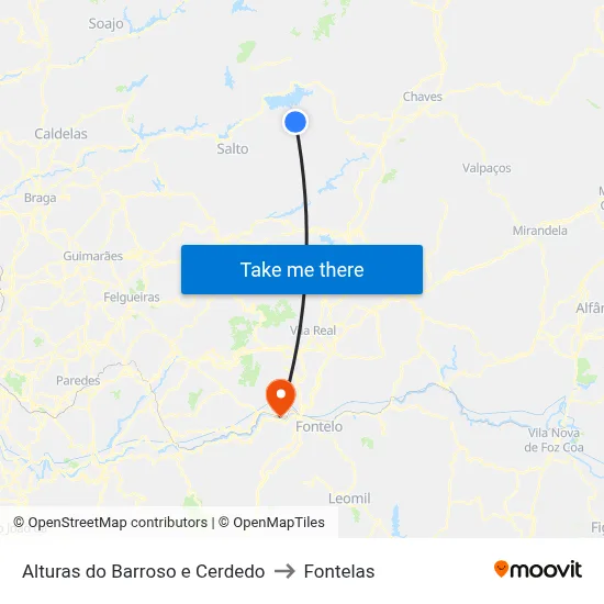 Alturas do Barroso e Cerdedo to Fontelas map