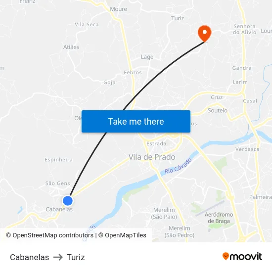 Cabanelas to Turiz map