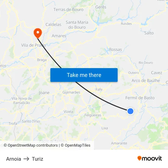Arnoia to Turiz map