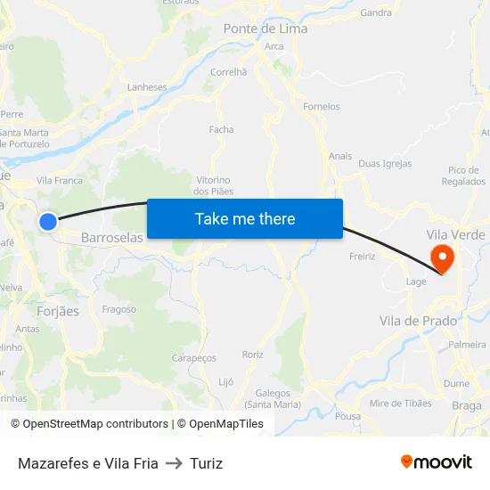 Mazarefes e Vila Fria to Turiz map