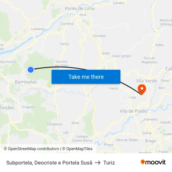 Subportela, Deocriste e Portela Susã to Turiz map