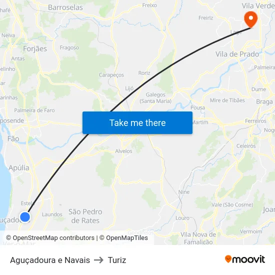 Aguçadoura e Navais to Turiz map