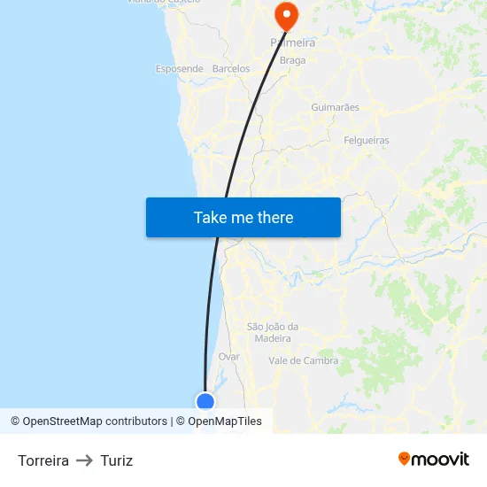 Torreira to Turiz map