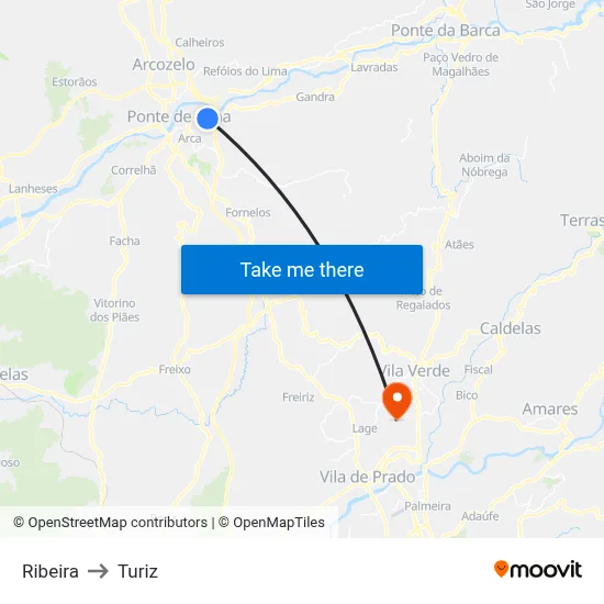 Ribeira to Turiz map
