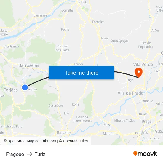 Fragoso to Turiz map