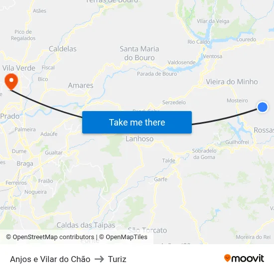 Anjos e Vilar do Chão to Turiz map