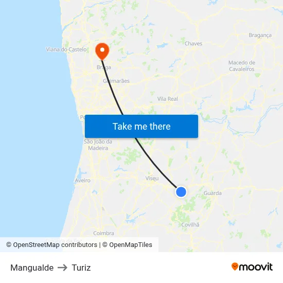Mangualde to Turiz map