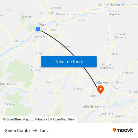 Santa Comba to Turiz map