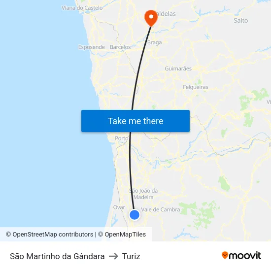 São Martinho da Gândara to Turiz map