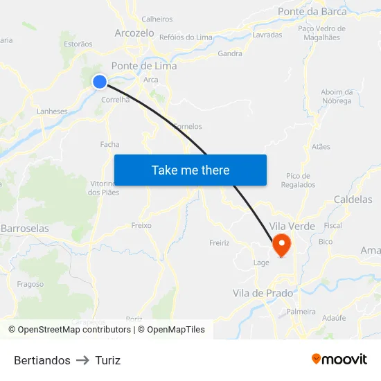 Bertiandos to Turiz map
