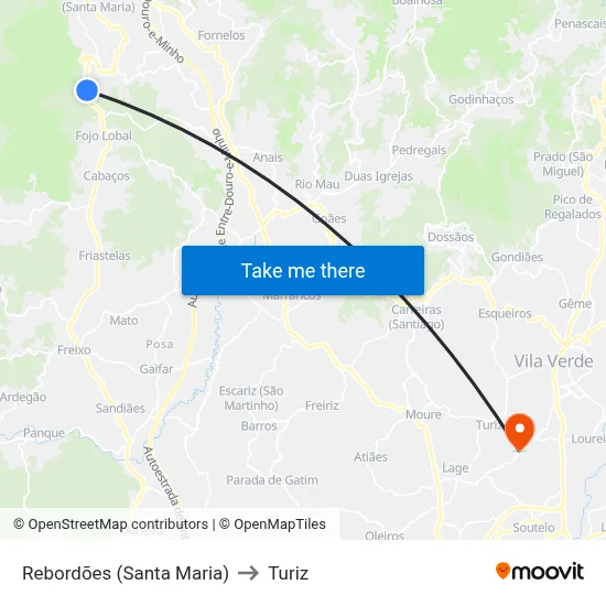 Rebordões (Santa Maria) to Turiz map