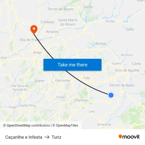 Caçarilhe e Infesta to Turiz map
