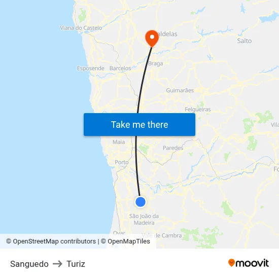 Sanguedo to Turiz map