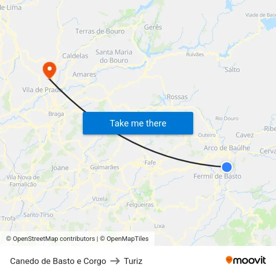 Canedo de Basto e Corgo to Turiz map