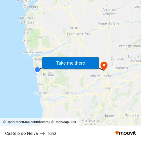 Castelo do Neiva to Turiz map