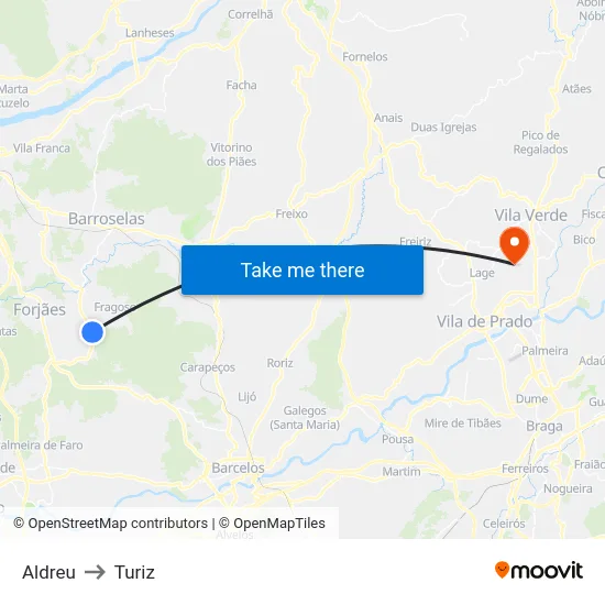 Aldreu to Turiz map