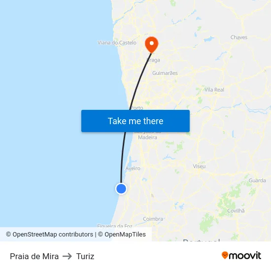 Praia de Mira to Turiz map