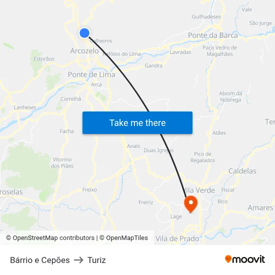 Bárrio e Cepões to Turiz map